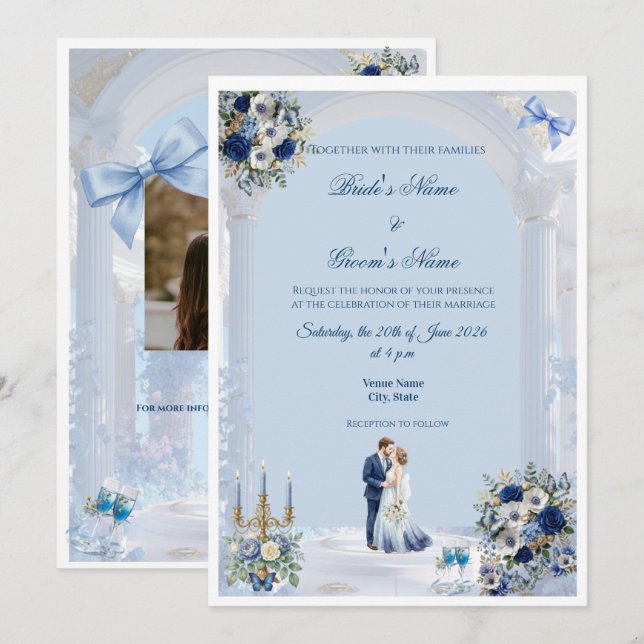 Something Blue Wedding Invitation Card Inbjudningar (Fram/baksida)