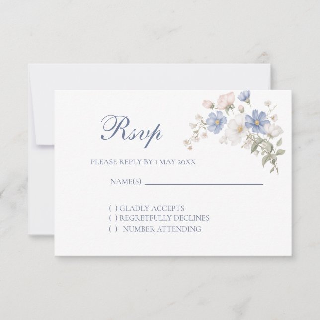 Something Blue Wedding RSVP card OSA Kort (Framsida)
