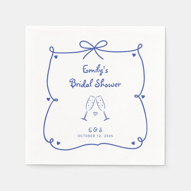 Something Blue Whimsical Hand Drawn Bridal Shower Pappersservett (Framsidan)