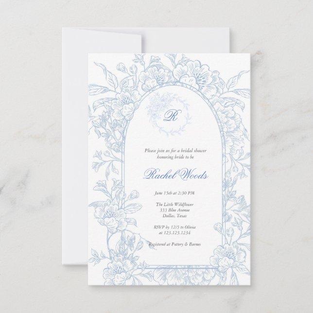 Something Blue Wildflower Bridal Shower Invitation Inbjudningar (Framsida)
