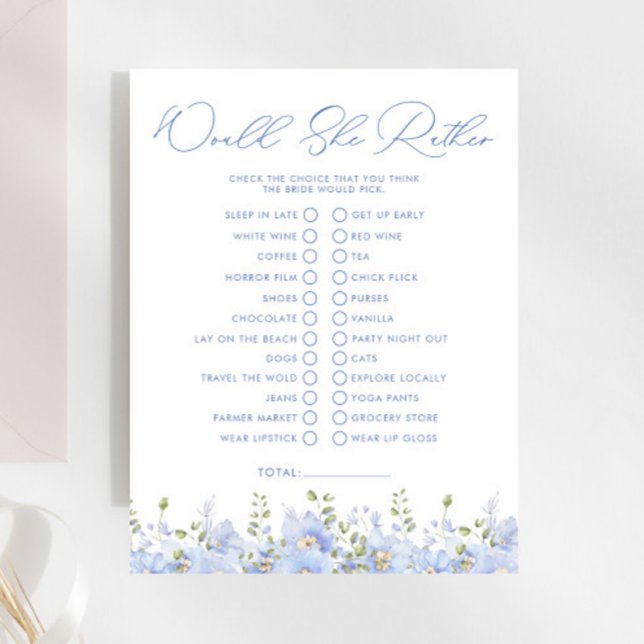 Something Blue Would She Rather Bröllopsduschspel (Skapare uppladdad)