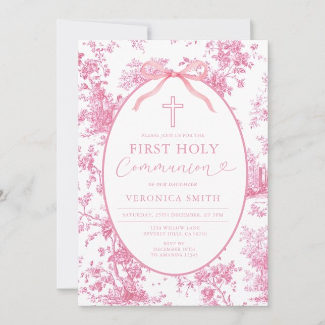 Something Pink Vintage Toile First Holy Communion Inbjudningar (Framsida)