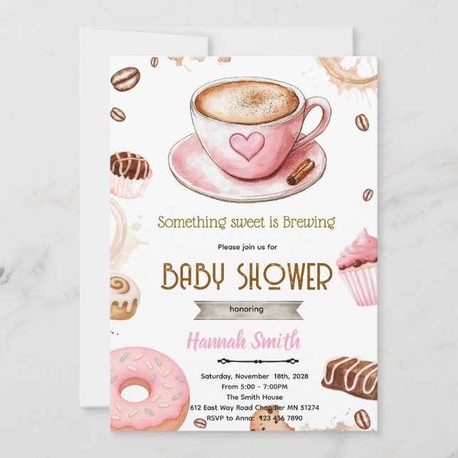 Something sweet is brewing girl shower invite inbjudningar (Framsida)