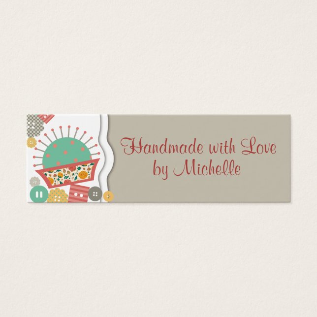 sömingknappar blommigt pincushier sömstress litet visitkort (Framsidan)