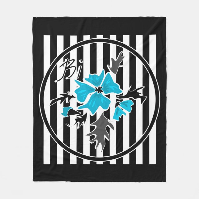 Sömlös abstrakt blåa blommor blommigt vit svart fleecefilt (Framsidan)