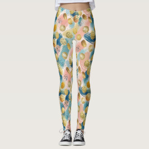 Sömlös Abstrakt Brushstroke & Guld Shape Mönster Leggings