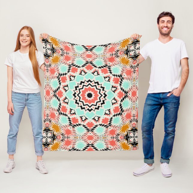 Sömlös abstrakt geometrisk runda cirkel mandala fleecefilt (På plats)