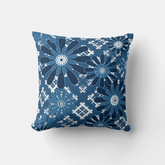 Sömlös abstrakt, modern, kontrollerad plaid blommi kudde (Framsida)