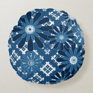 Sömlös abstrakt, modern, kontrollerad plaid blommi rund kudde