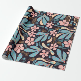 Sömlös abstrakt mönster, blommigt motif, mörk till presentpapper