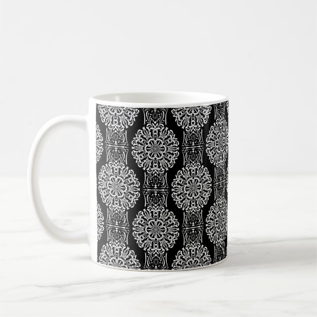 Sömlös abstrakt ornamental dekoration modern svart kaffemugg (Vänster)