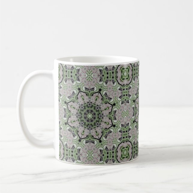 Sömlös abstrakt ornamental grå grön svart dekorati kaffemugg (Vänster)
