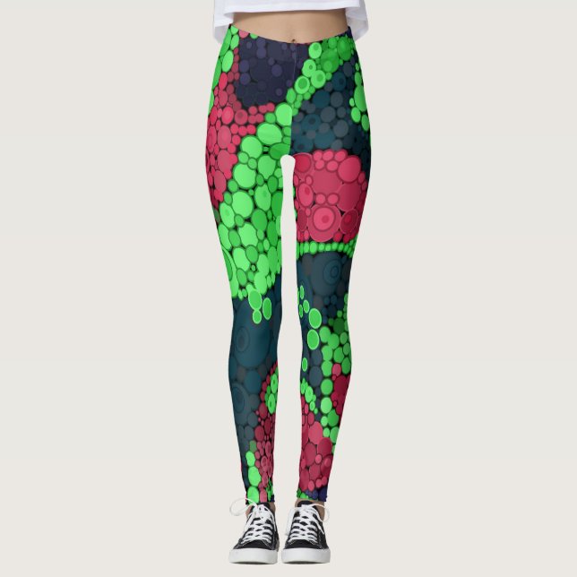 Sömlös abstrakt pointillism prickar cirklar grönt  leggings (Framsida)