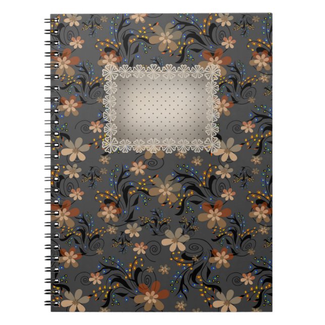 Sömlös abstrakt retro beige Blommor grått backgro Anteckningsbok (Framsidan)