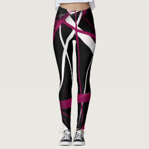 Sömlös Abstrakt Rosa och vit Linjer på svart Ba Leggings