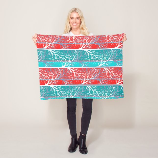 Sömlös abstrakt träd gren blå kornlinje fleecefilt (På plats)