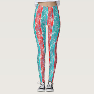 Sömlös abstrakt träd gren blå kornlinje leggings