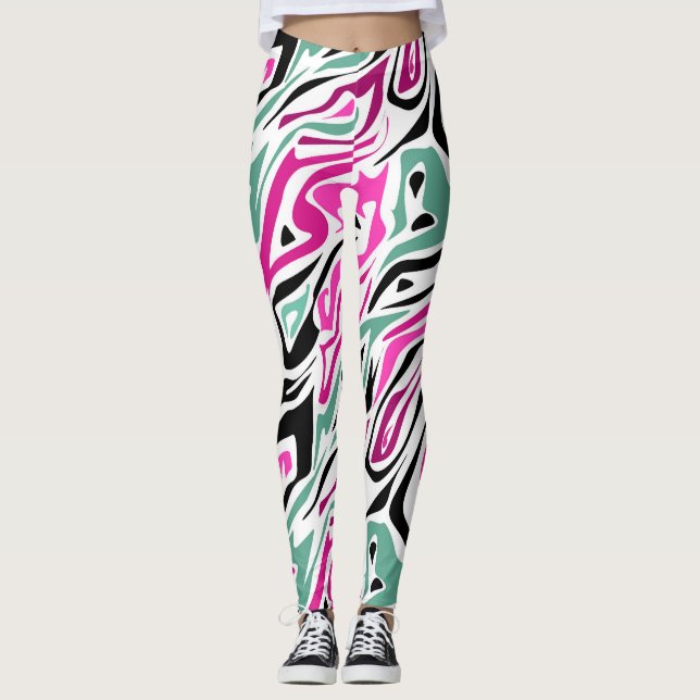 Sömlös abstrakt zebrskinn, modern svart läder leggings (Framsida)