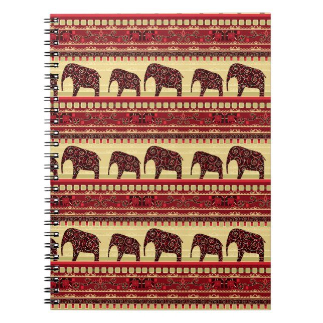 Sömlös afrikansk etno-design för elefanter anteckningsbok (Framsidan)