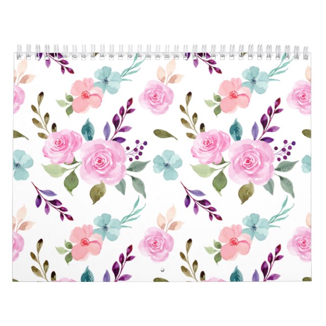 Sömlös akvarell med rosa blommor kalender (Omslag)