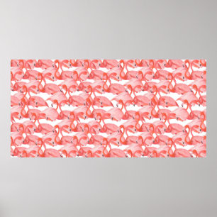 Sömlös akvarellmönster med liten flamingo poster