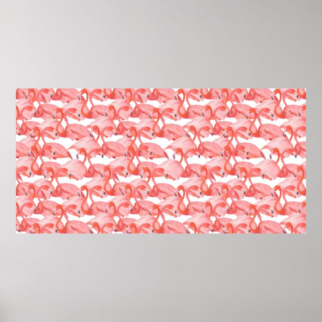 Sömlös akvarellmönster med liten flamingo poster (Framsidan)
