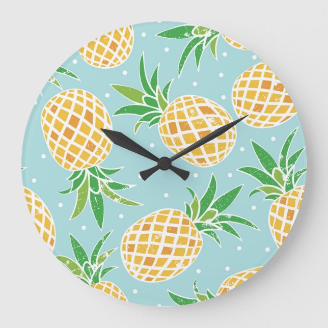 Sömlös ananas Mönster-tropisk utskrift Stor Klocka (Framsida)