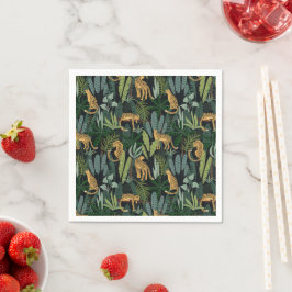 Sömlös anpassad illustration av leoparddjungel pappersservett