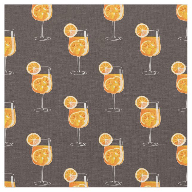 Sömlös Aperol Spritz Cocktail Mönster Tyg (Närbild)