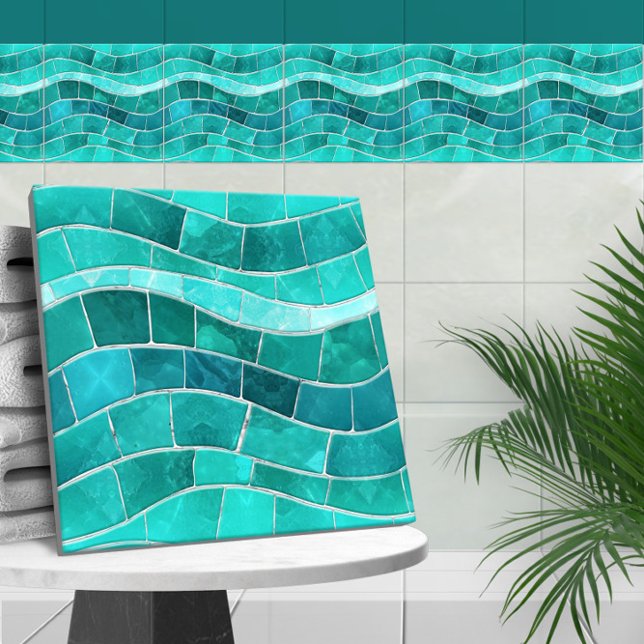 Sömlös Aquamarine Mosaic Wave Kakelplatta (Skapare uppladdad)