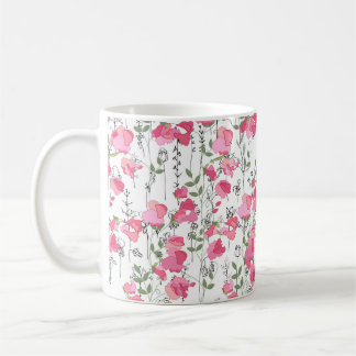 Sömlös årstid mönster med söt ärta. Oändlig Kaffemugg