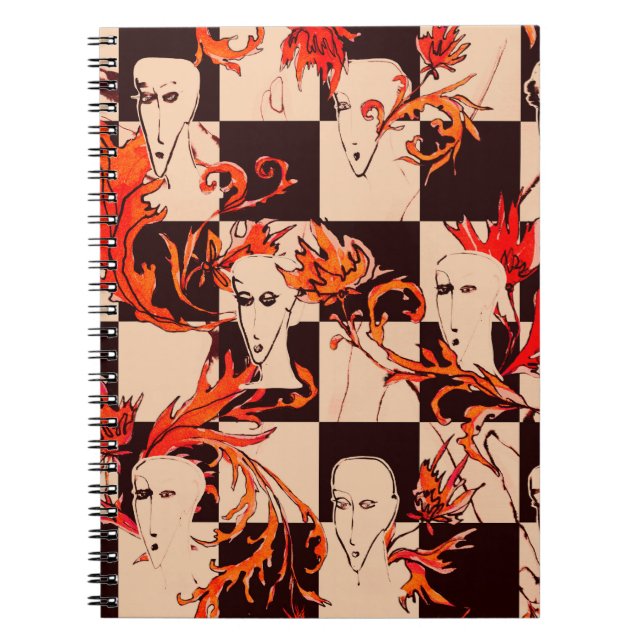 Sömlös avantgarde mönster med ansikte och botanisk anteckningsbok (Framsidan)