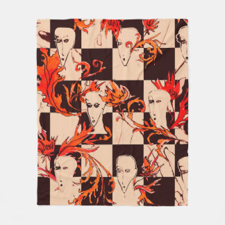 Sömlös avantgarde mönster med ansikte och botanisk fleecefilt