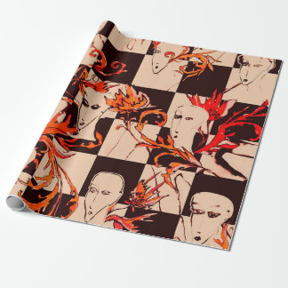 Sömlös avantgarde mönster med ansikte och botanisk presentpapper