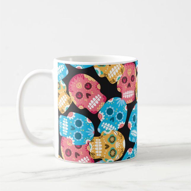 Sömlös bakgrund av sockerskalle kaffemugg (Vänster)