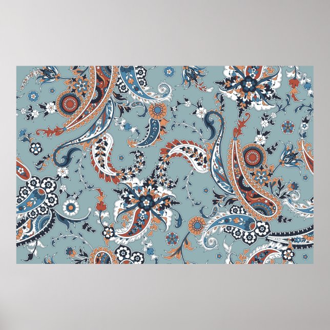 Sömlös bakgrund av trendig med paisley i Indien Poster (Framsidan)