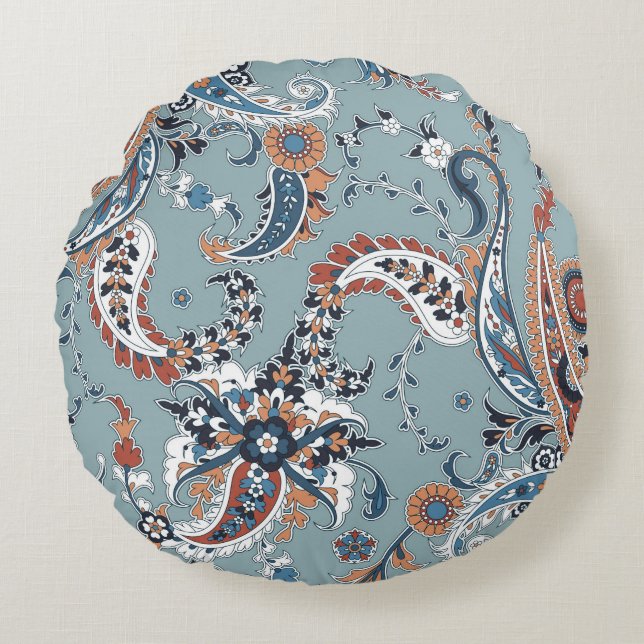 Sömlös bakgrund av trendig med paisley i Indien  Rund Kudde (Framsidan)