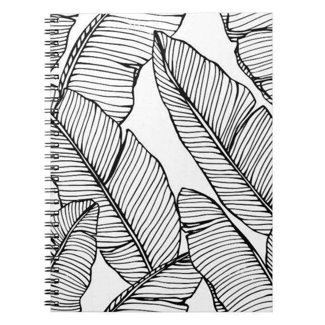 Sömlös bakgrund för banan löv mönster. Svart och Anteckningsbok (Framsidan)