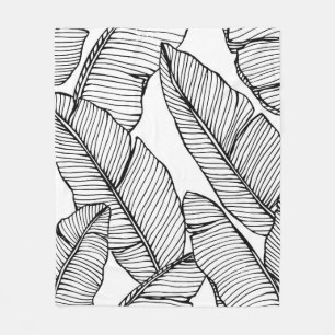 Sömlös bakgrund för banan löv mönster. Svart och Fleecefilt