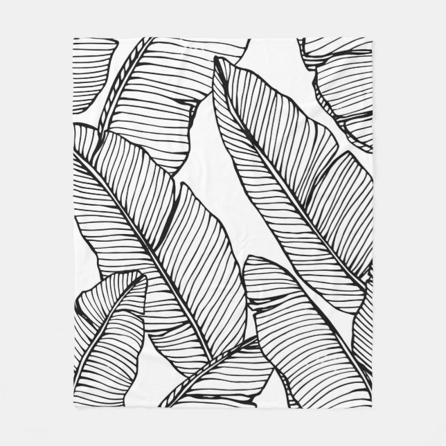 Sömlös bakgrund för banan löv mönster. Svart och Fleecefilt (Framsidan)