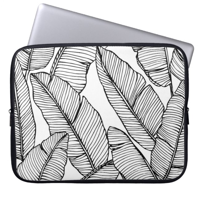 Sömlös bakgrund för banan löv mönster. Svart och Laptop Fodral (Framsidan)