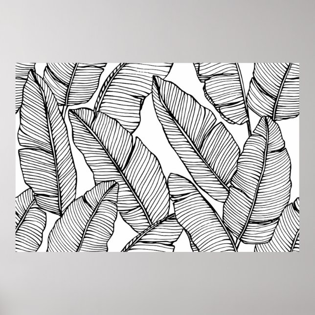 Sömlös bakgrund för banan löv mönster. Svart och Poster (Framsidan)