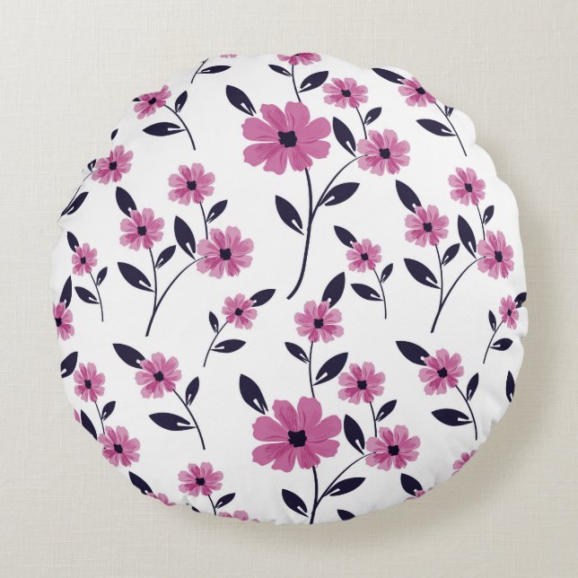 Sömlös bakgrund för blommönster, hand plockade fl rund kudde (Framsidan)