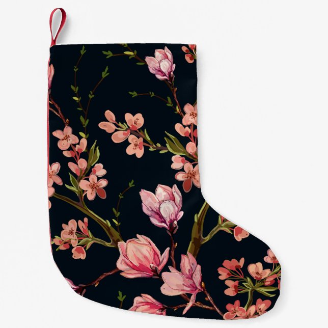 Sömlös bakgrund för blommönster med hand plockade liten julstrumpa (Framsidan)