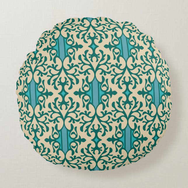 Sömlös bakgrund från blommigtens dekoration, Fashi Rund Kudde (Framsidan)