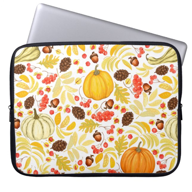 Sömlös bakgrund hösten med pumpor, akorns.  laptop fodral (Framsidan)