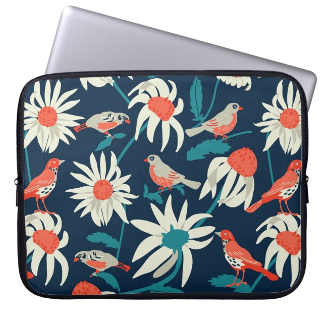Sömlös bakgrund med blommor och fåglar laptop fodral (Framsidan)