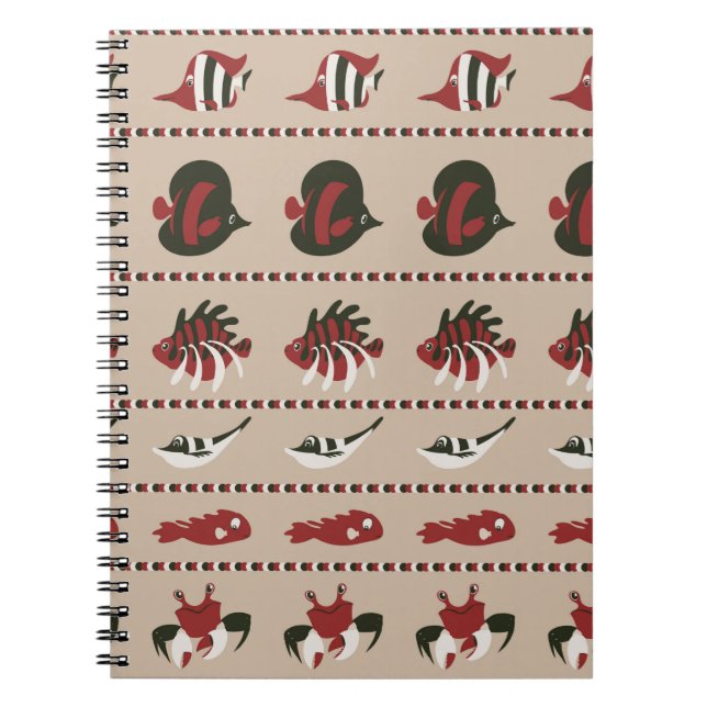 Sömlös bakgrund med marint liv - krabba och di anteckningsbok (Framsidan)