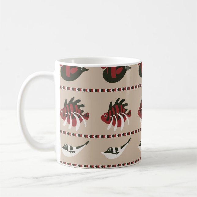 Sömlös bakgrund med marint liv - krabba och di kaffemugg (Vänster)