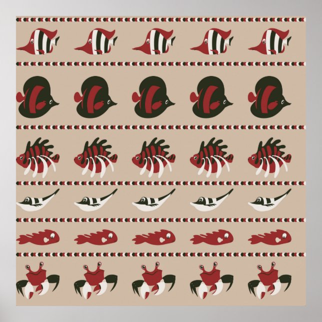 Sömlös bakgrund med marint liv - krabba och di poster (Framsidan)